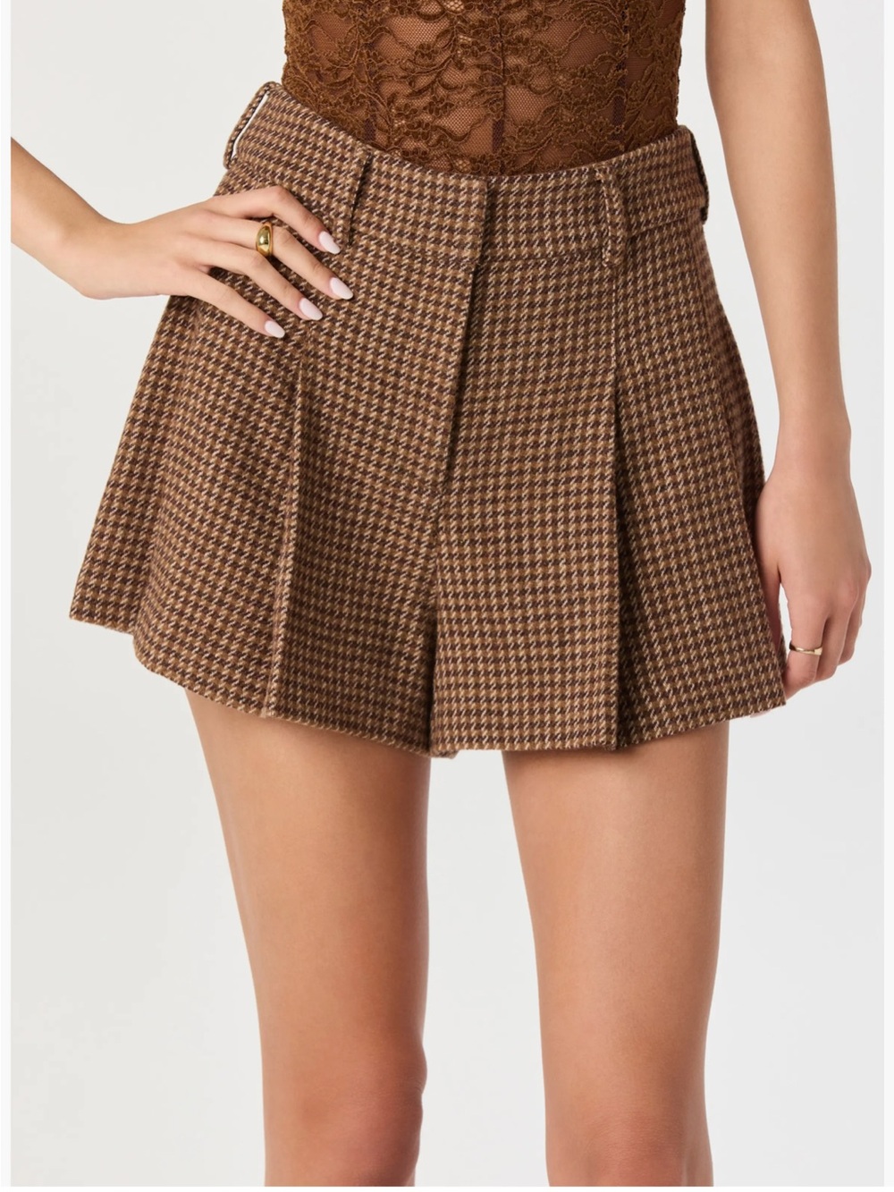 ASTR the Label  Check Pleated Wool Blend Shorts